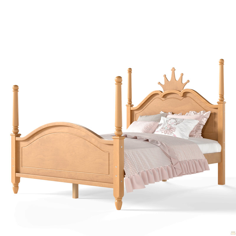 Lit plateforme pleine grandeur en forme de couronne, cadre de lit en bois à baldaquin élégant, cadre de lit tête de lit courbé élégant pour la chambre à coucher, naturel