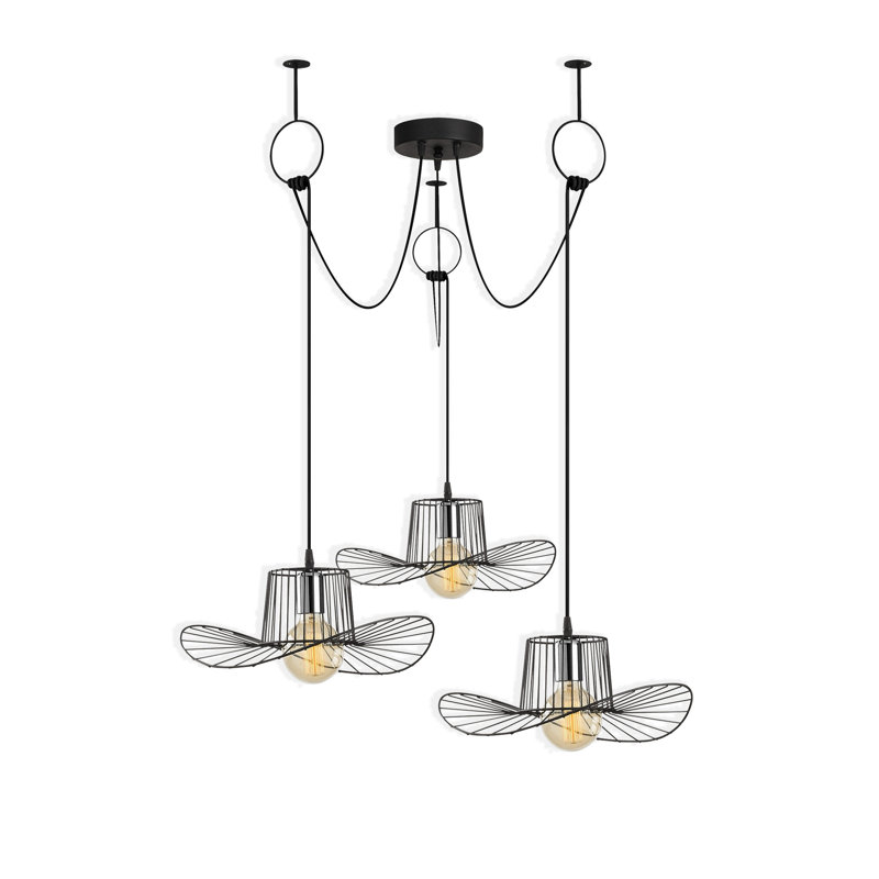 Adjustable Height 3 Lights Metal Body Fedora Hat Chandelier