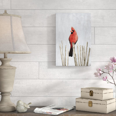 «Cardinal rouge peint sur des branches bleues», reproduction sur toile
