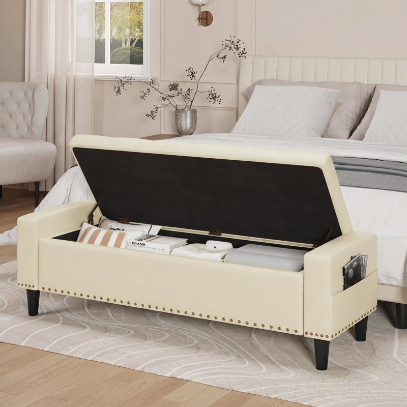 Banc avec repose-pieds 60 po, Blanc, crème