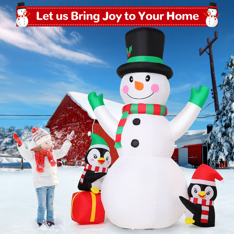 Christmas Inflatables 8 FT Snowman Inflatable Blow Up Penguins with Built-in Music Box & Rotating Colorful LED Lights