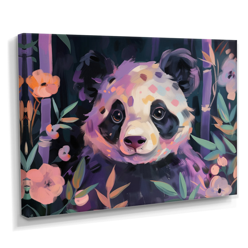 Blanc, mauve, panda, jungle I - art mural animal panda, Toile tendue, H 12 po x l 20 po