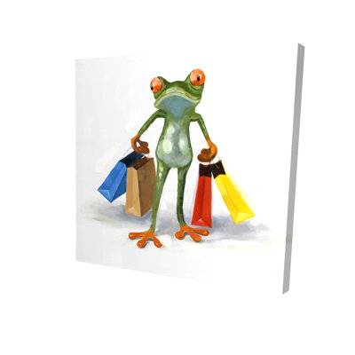 Drôle de grenouille avec sacs de magasinage | Toile bleue | Décoration intérieure