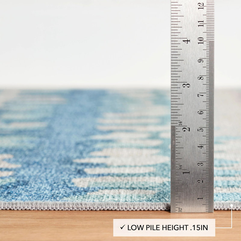Paint Chip Blue Machine Washable Rug, Rectangle 4' x 6'