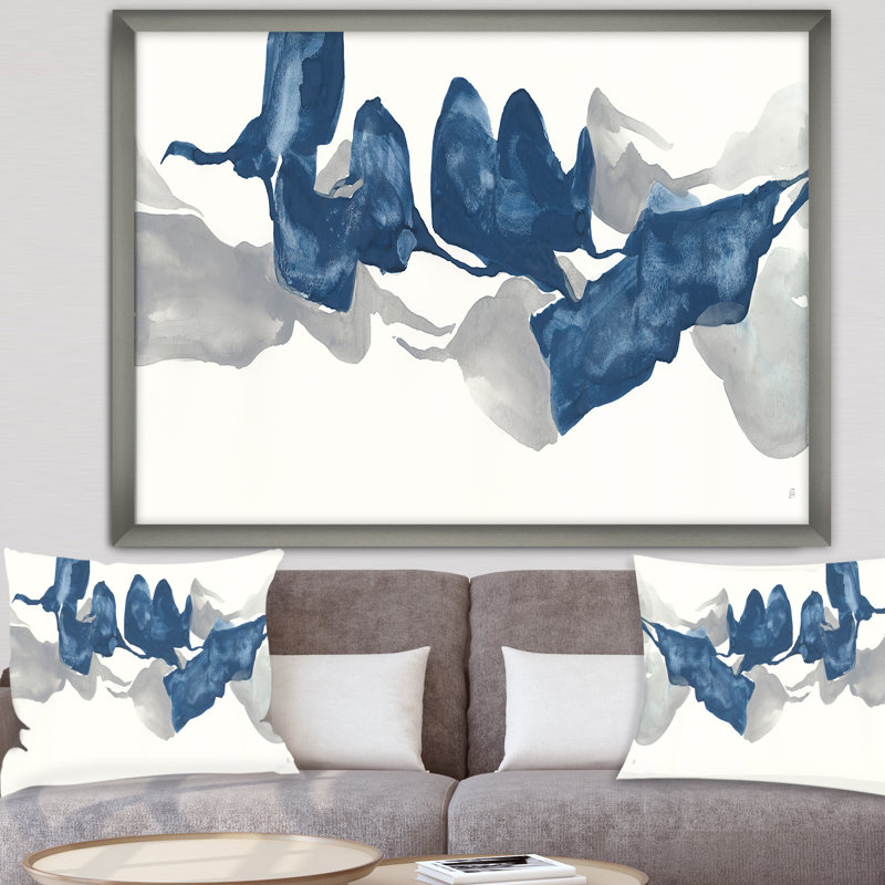 « gouache saphir on gray », reproduction d’art sur toile, H 36 po x l 46 po x P 1,5 po, Cadre argenté