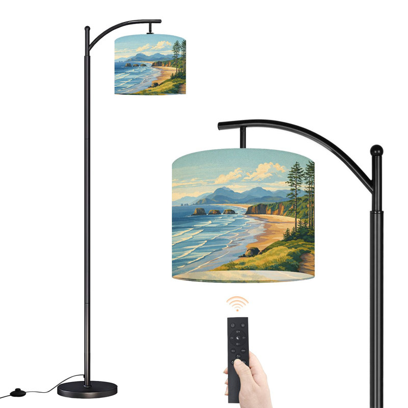Arc Floor Lamp with Adjustable Lampshade beach oregon coast haystack rock ocean Standing Lamp 3 Color Temperatures Dimmable Tall Pole Lamp with Foot Switch for Bedroom