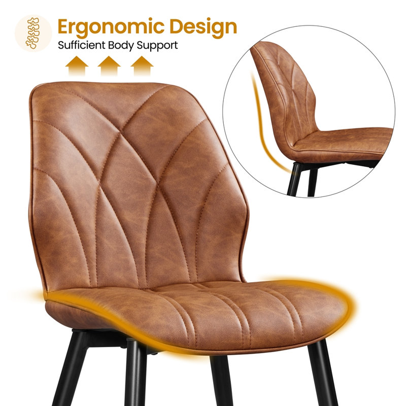 82cm H Upholstered Dining Chair Side Chair, PU Leather/Brown