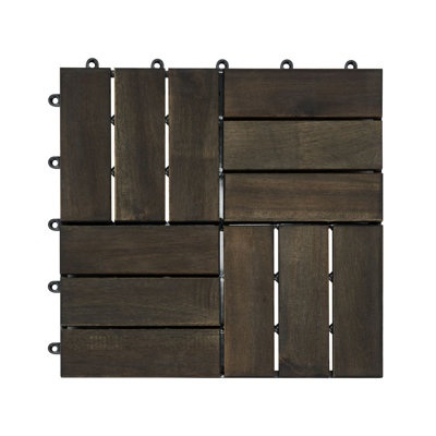 Acacia Wood Interlocking Deck Tiles Checker Pattern