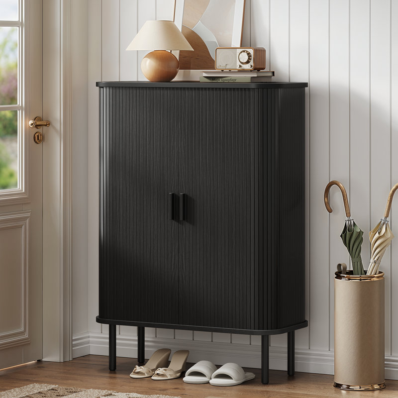 6-Tier Shoe Storage Cabinet with Sliding Door, Black