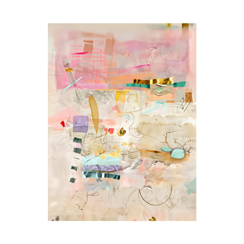 Doux collage pastel abstrait, art mural non encadré, 36 L x 24 W