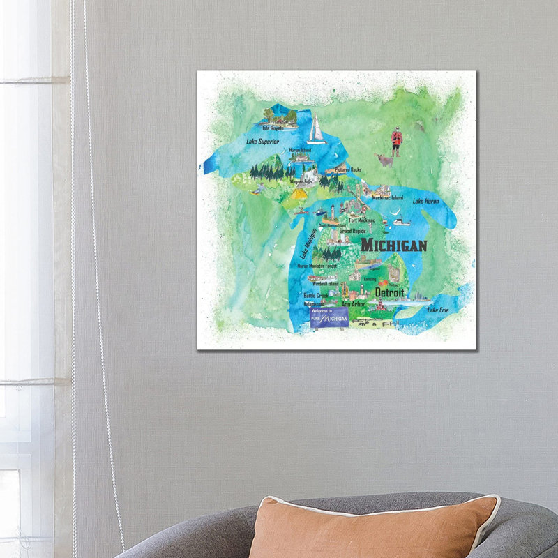 USA, Michigan Illustrated Travel Poster by Markus & Martina Bleichner - Wrapped Canvas Print