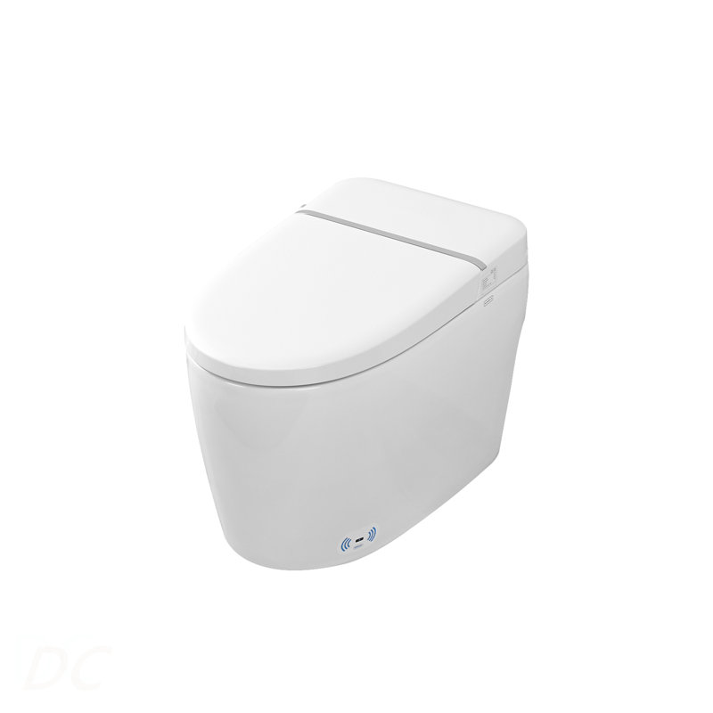 Combinaison de bidet de toilette intelligente avec buse autonettoyante, siège chauffant, veilleuse, commande à bouton, chasse d'eau en cas de panne de courant, fermeture en douceur, chasse automatique, avec télécommande