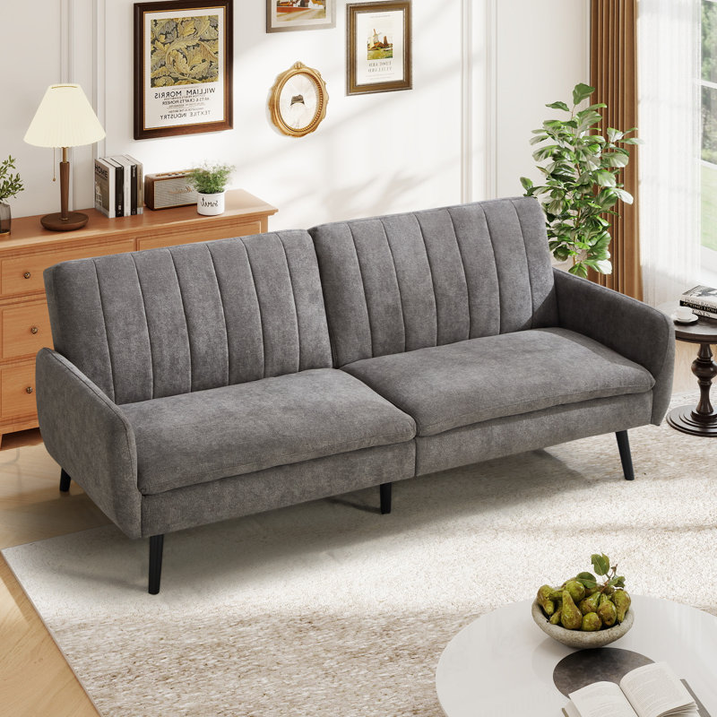 204cm Wide Contemporary And Super Soft Upholstered Sleeper Sofa With Convertible Backrest (Set of 2), Light Grey