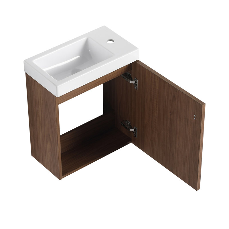 Meuble-lavabo mural 18,5 po avec lavabo en résine, Noyer naturel