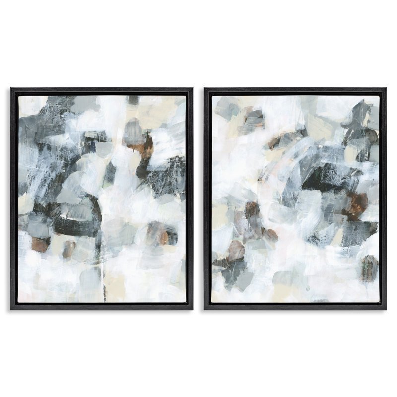  Grey Faded Abstraction 2 PC Framed Floater Canvas Set by June Erica Vess, 21" H x 17" W, Black