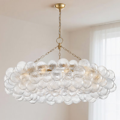 Lustre de luxe en cristal doré de 50 po avec 12 lumières, luminaire suspendu à DEL moderne en forme de globe, élégant luminaire de plafond boule de verre pour le salon, la salle à manger, le vestibule et les ampoules