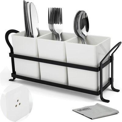 3pcs Bins Set Utensil Holders for Spoon and Fork, White