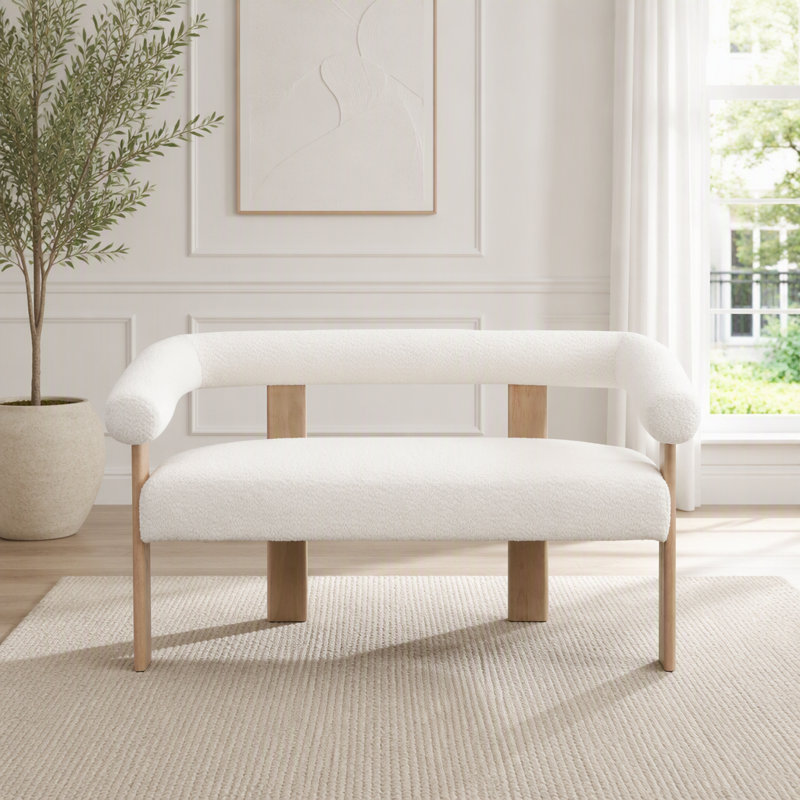 Causeuse Boucle avec accoudoirs arrondis arrondis, Beige, tissu naturel