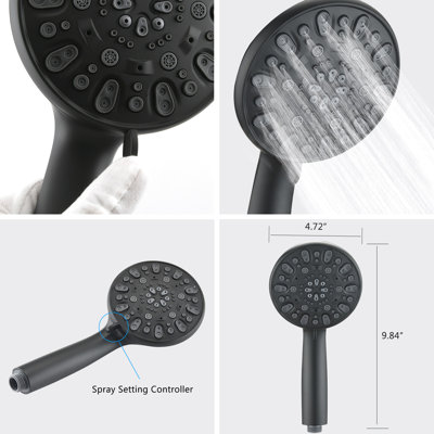 Matte Black Wall Mounted Shower System. High Dual Faucet. 7 Spray Patterns For Relaxing Bath. All Metal. 1.8 Gpm Flow Rate. 59" Hose. 1/2" Connection. Tub Spout Included System With Spout. 2 In 1