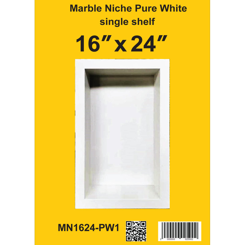 Niche de douche en marbre blanc pur sans tablette 16 x 24 (1 pièce par boîte)
