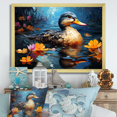 «Yellow and Blue Duck» par The Floral Pound III - Art mural animal canard
