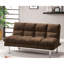 Lit futon en microfibre de style contemporain brun foncé, pieds et support supplémentaire, conversion facile et rapide, lit à 2 places avec pieds, support pour siège lisse