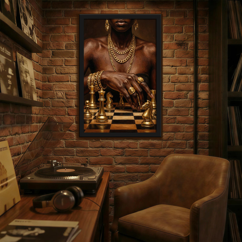 Abstrait joueur d'échecs doré avec bijoux, H 30 po x l 20 po