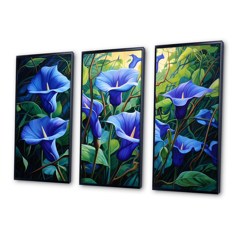 «Purple Morning Glory Blossom Burst I» - art mural Morning Glory, Cadre flottant noir, H 40 po x l 61 po x P 1 po