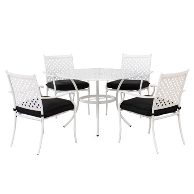 Ensemble de 5 pièces de la collection Swanhilda Marquis de Sunjoy Ensemble de salle à manger en treillis blanc en acier avec coussins de siège