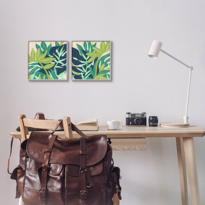 «Layered Tropical Botanical Leaves», ensemble de 2 estampes numériques par June Erica Vess, H 12 po x l 12 po x P 1,5 po