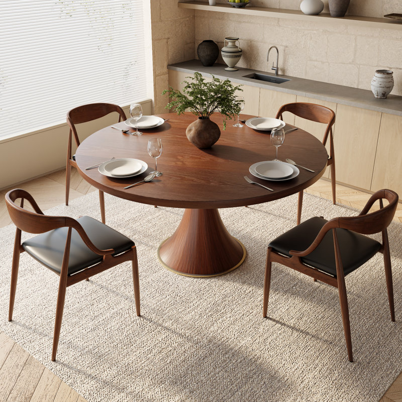 Table de salle à manger ronde en bois massif de style Mid-Century Farmhouse, H 29,52 po x L 47,24 po x l 47,24 po