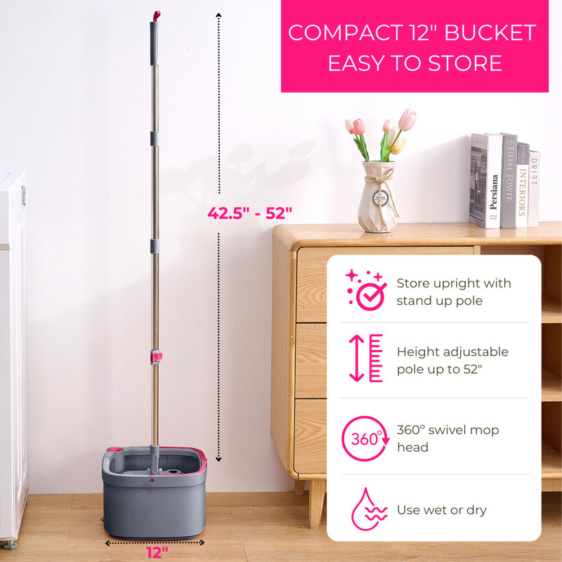 True & Tidy True Clean Mop & Bucket System with Silicone Floor Sweeper Deluxe Set