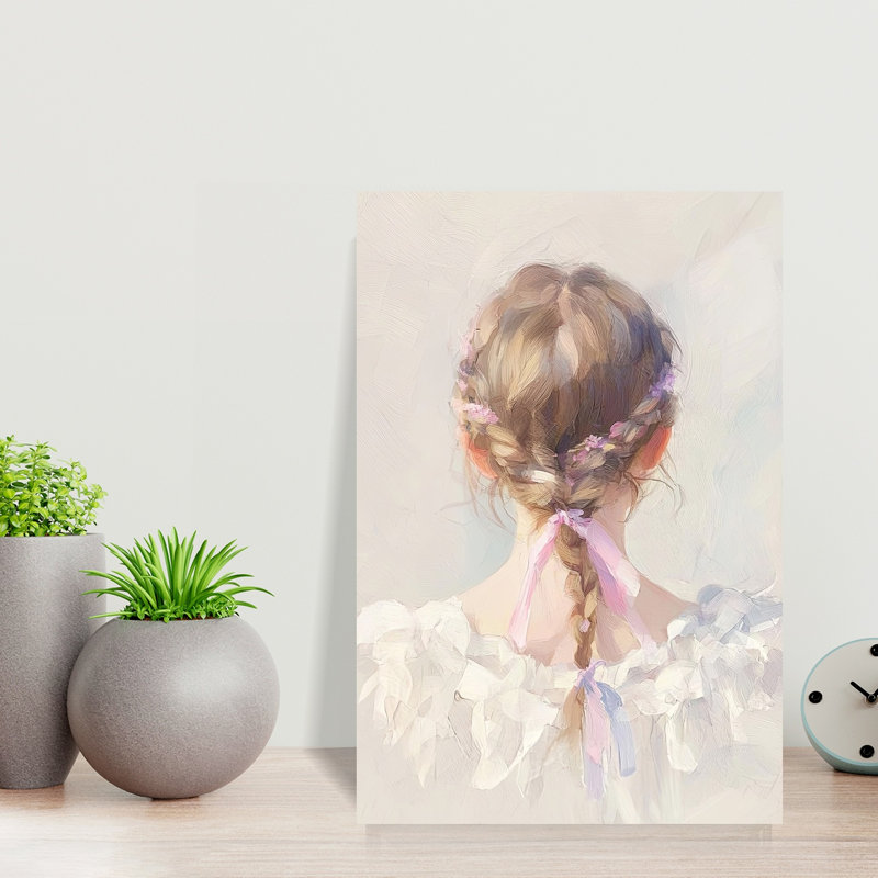 «Girl with Floral Braids Delicate Dreamy Romantic Flower», reproduction d'art mural, H 18 po x l 12 po