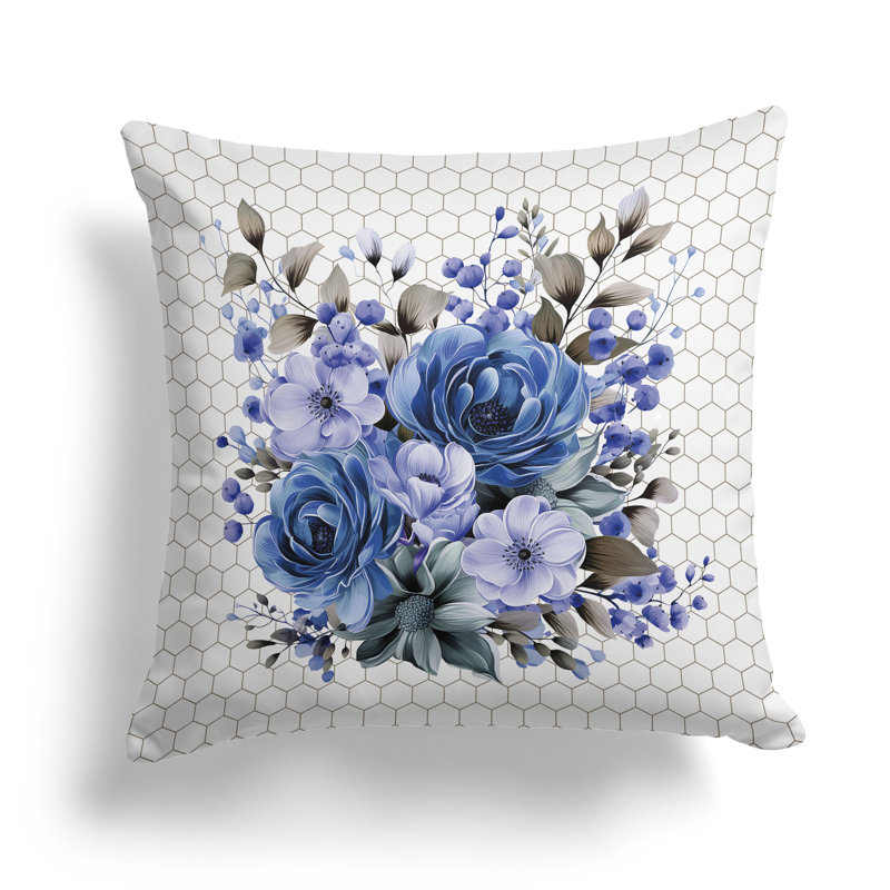 Coussin Petal Poetry, Bleu / Orange, H 16 po x l 16 po