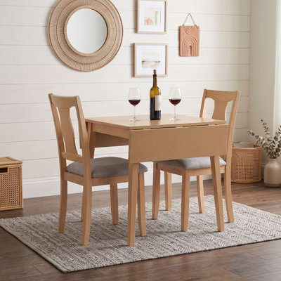 Scandinavian 3-Piece Folding Dining Table Set with Drop Leaf and 2 Upholstered Chairs for Small Apartments