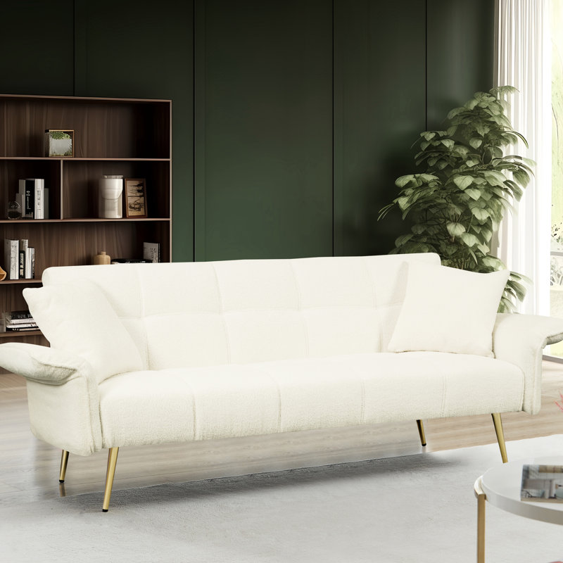 Futon Bed With Adjustable Posture - Beige, 80.35 In. L, Wood For Living Room And Small Space. Convertible Double Folding . Beige Velvet. Arm. Quick Assembly