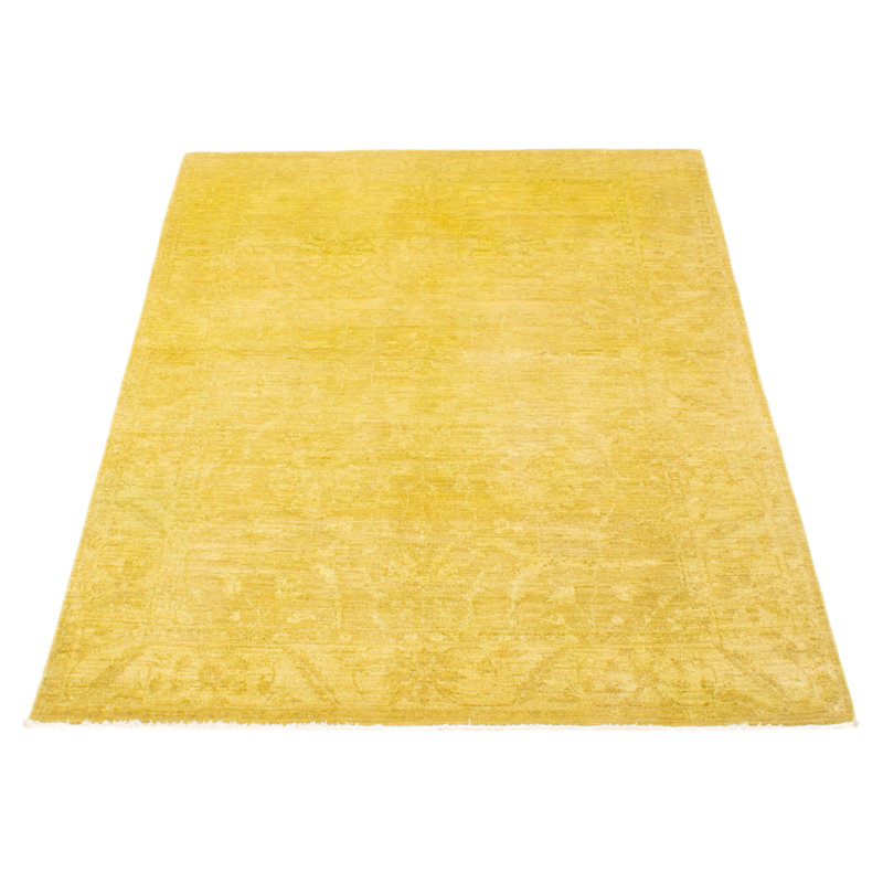 Tapis vert olive noué à la main de conception unique 5 pi 10 po x 8 pi 8 po