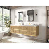Sonoma Floating Teak 84'' Double Bathroom Vanity with Quartz Top