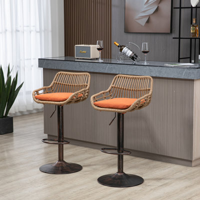 2Pcs Blue Chairs, Adjustable Seat With Footrest For Dining Area Bar Stools Of 2, Home Kitchen &