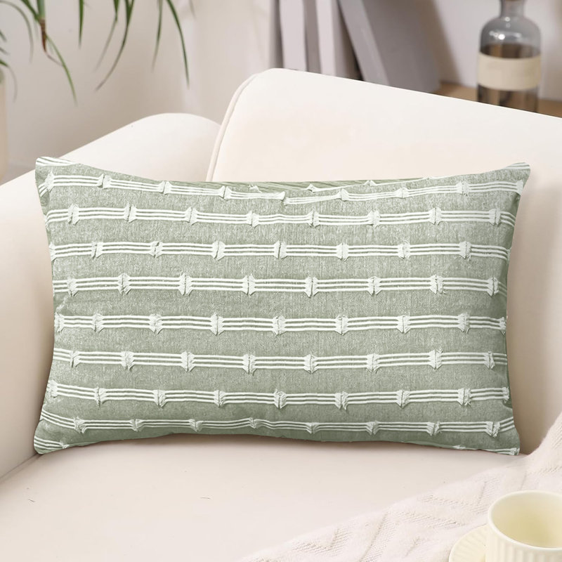 Sage Green and White Cotton Polyester Lumbar Pillow Covers Set of 2