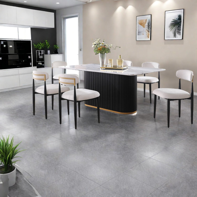 Ensemble de table à manger moderne avec faux marbre et chaises rembourrées pour la maison