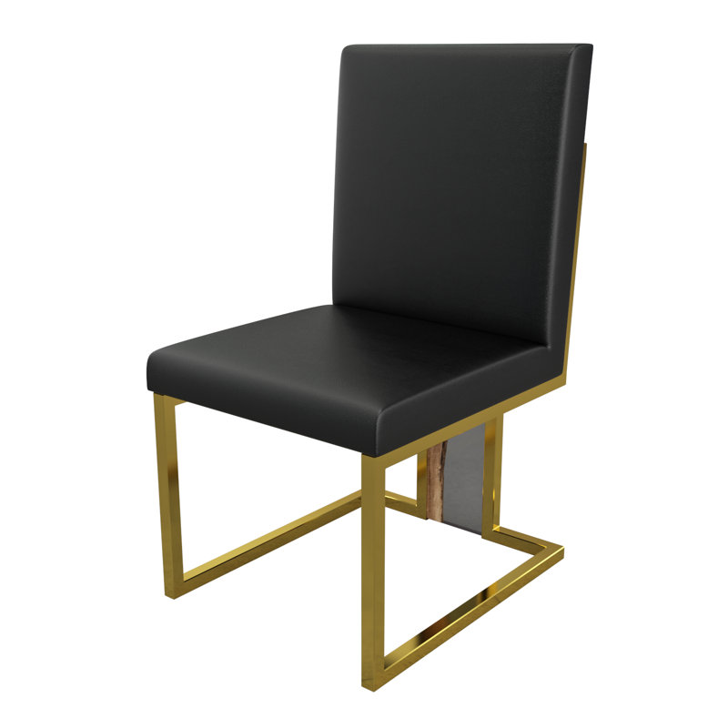 Chaise d'appoint rembourrée en cuir Verona, Noir, Doré, 8