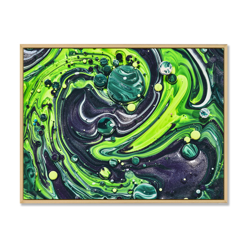 Art fluide vert et bleu acrylique - œuvre d'art moderne et contemporaine sur toile, H 30 po x l 40 po x P 1,5 po