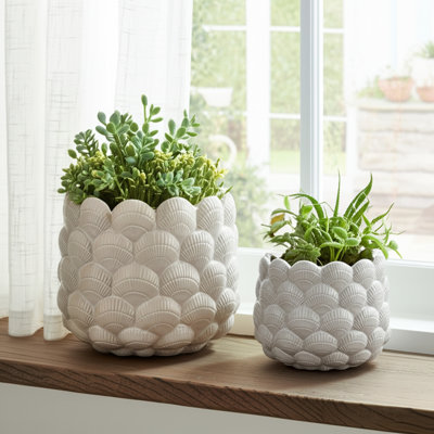Jardinières coquillage, blanc, 2 pièces