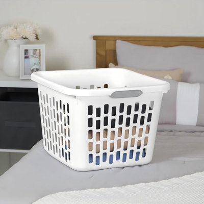 1.5 Bushel White Plastic Laundry Basket, BPA-Free, Stackable with Handles