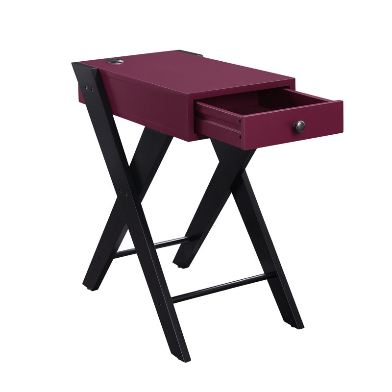 Table d'appoint avec plateau de table bordeaux vif intégré, pieds en X noirs élégants, poids de 19,74 lb, 13,05 po Largeur Élégant foncé lisse 24,24 po de hauteur, poids