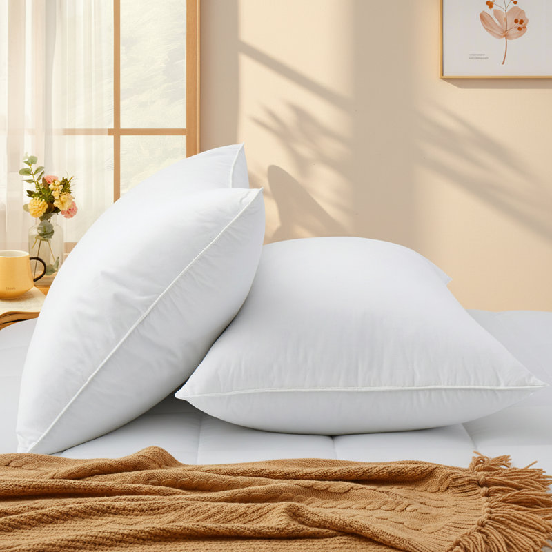Goose Feather Plush Support Pillow - 100% Cotton Shell, Soft Yet Supportive, Standard