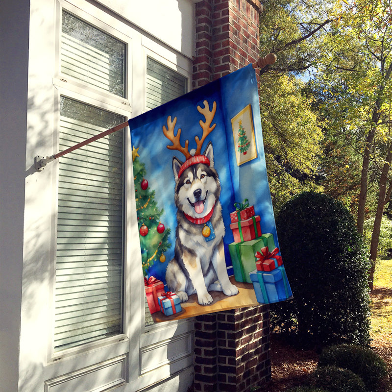 Drapeau de Noël maison de renne, Malamute d’Alaska