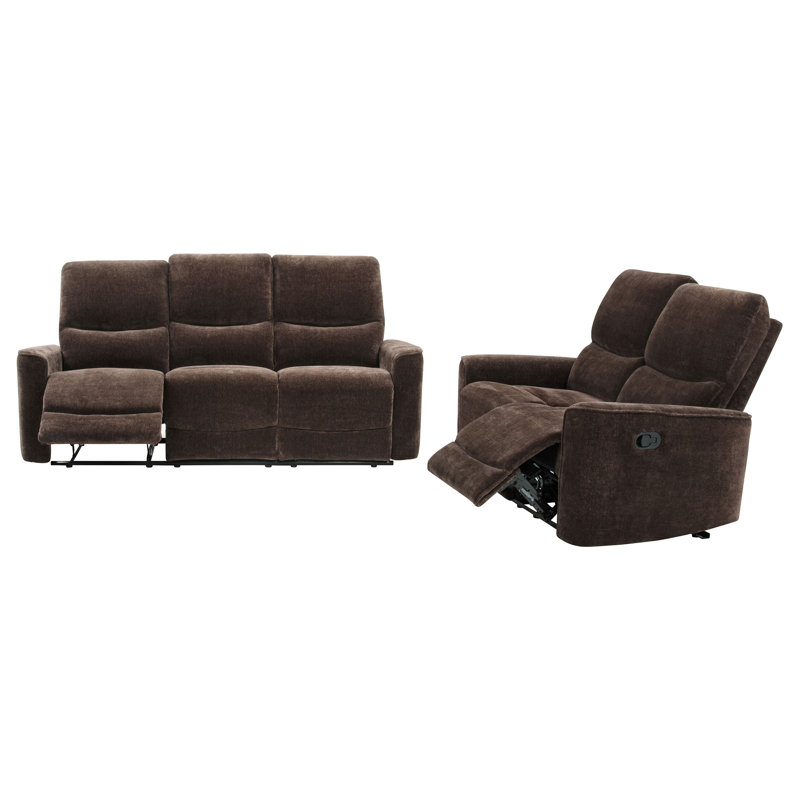 Ensemble de canapé inclinable rembourré 2 pièces Navarro, Brun, 2 Pieces: Sofa, Loveseat