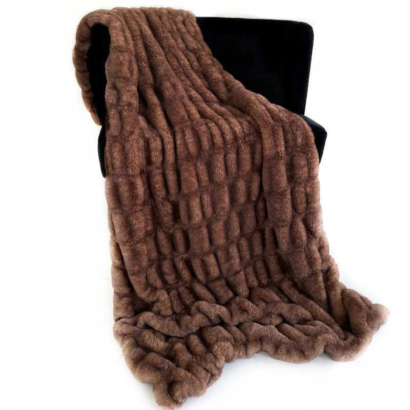 Couverture en fausse fourrure pelucheuse, L 80 po x L 90 po, Brun